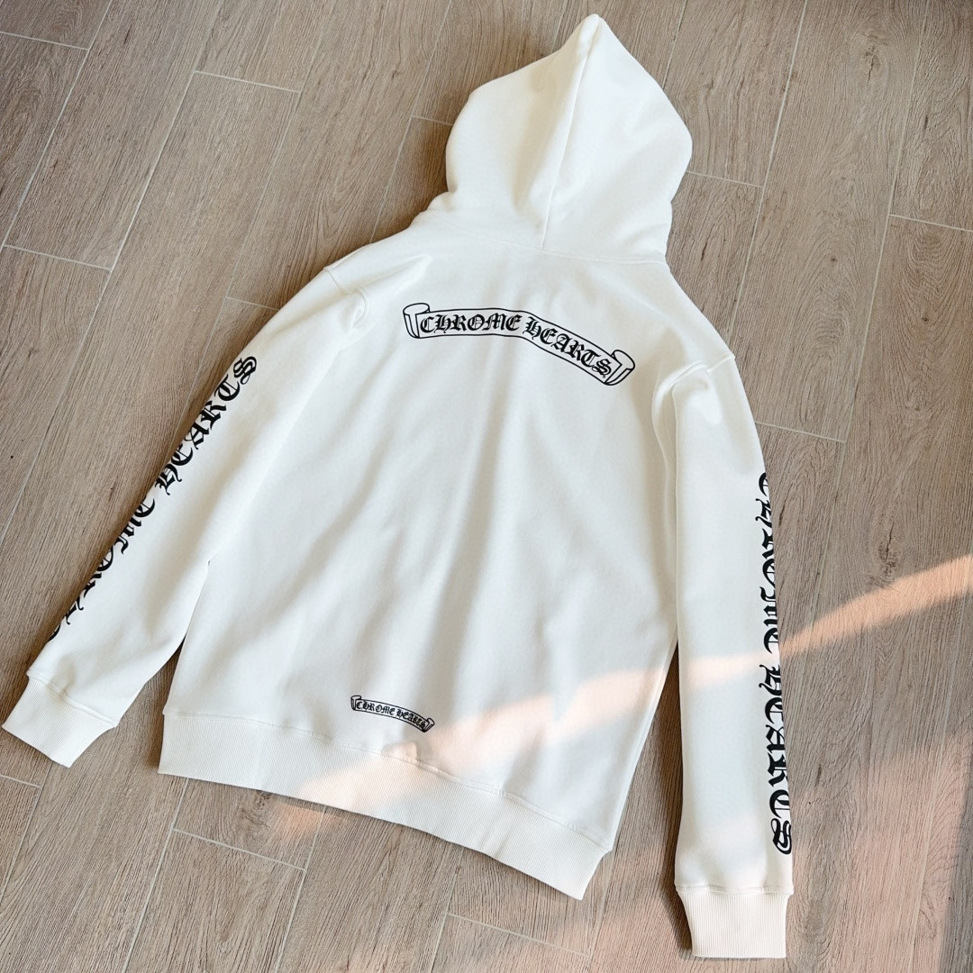 Chrome Hearts 克罗心 经典卷轴印花拉链卫衣 外套 长袖 白色 A5 CH-4311620