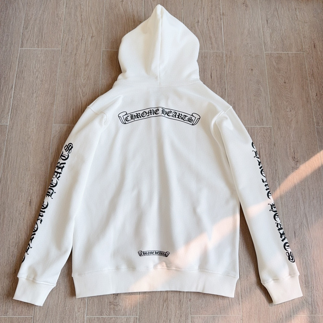 Chrome Hearts 克罗心 经典卷轴印花拉链卫衣 外套 长袖 白色 A5 CH-4311620