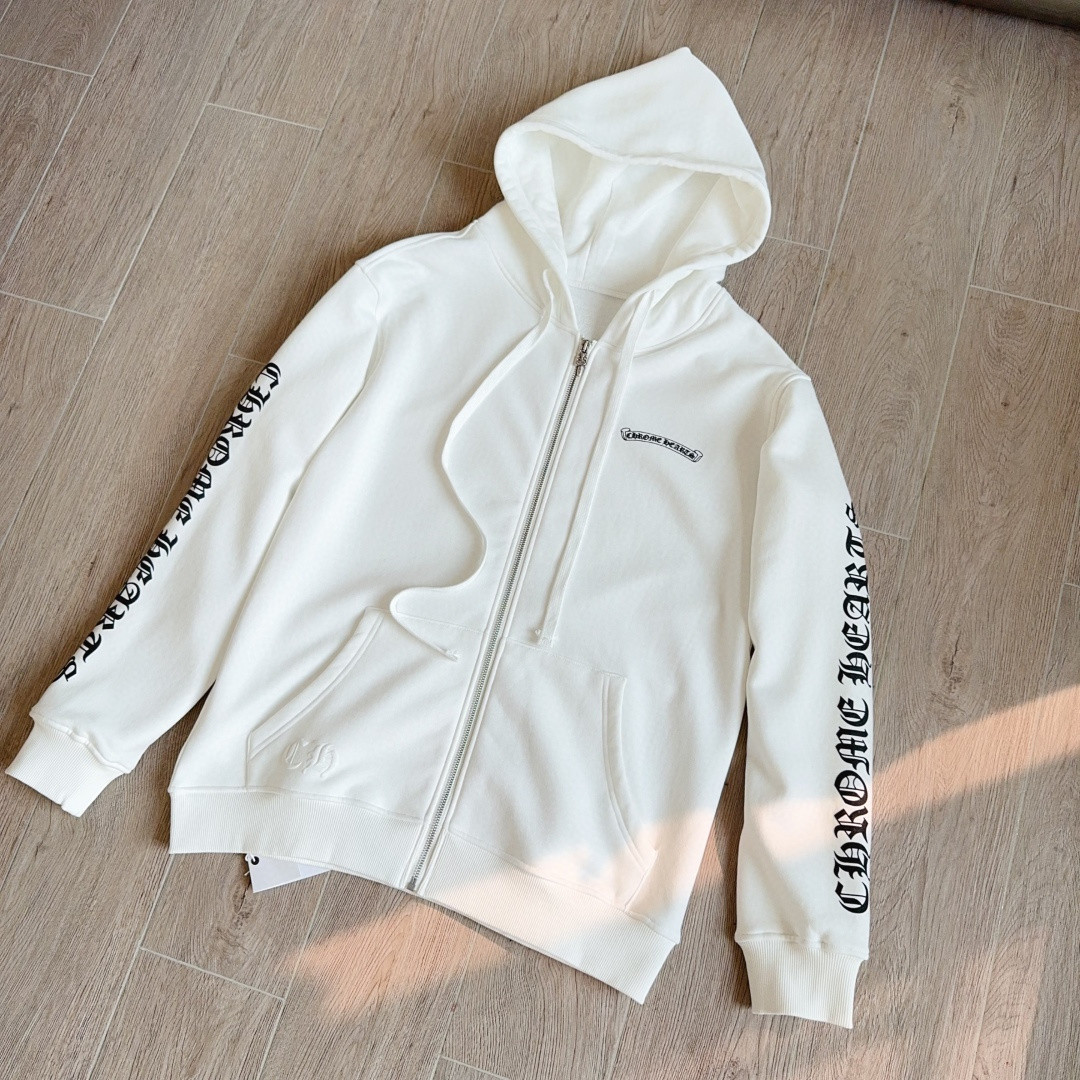 Chrome Hearts 克罗心 经典卷轴印花拉链卫衣 外套 长袖 白色 A5 CH-4311620
