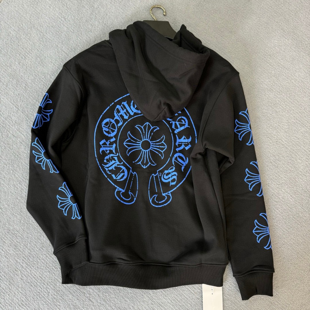 Chrome Hearts 克罗心 蓝色破裂马蹄印花拉链卫衣 外套 长袖 黑蓝 A5 