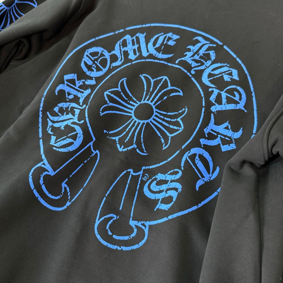 Chrome Hearts 克罗心 蓝色破裂马蹄印花拉链卫衣 外套 长袖 黑蓝 A5 