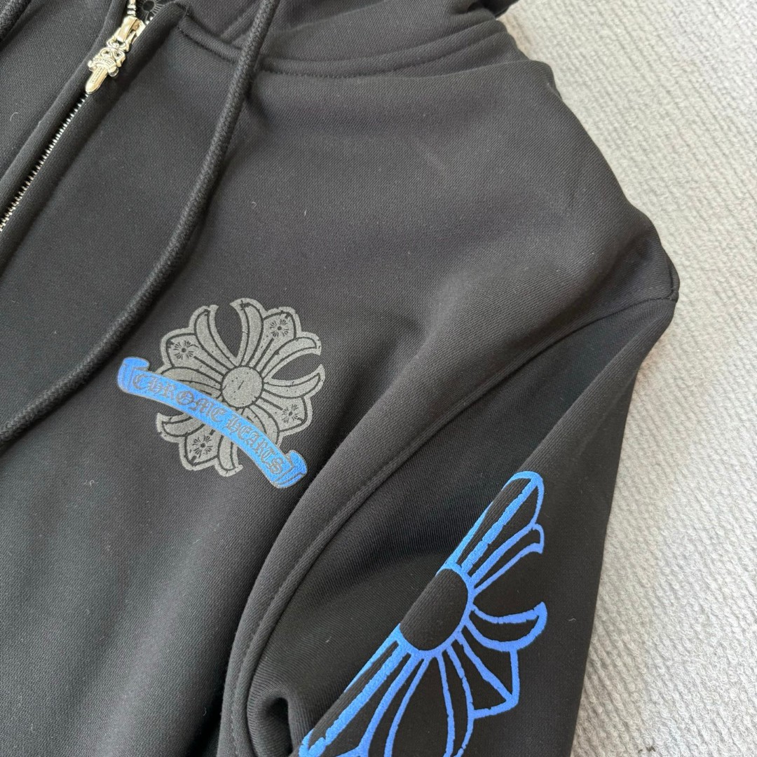 Chrome Hearts 克罗心 蓝色破裂马蹄印花拉链卫衣 外套 长袖 黑蓝 A5 