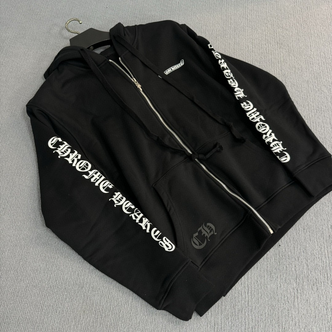 Chrome Hearts 克罗心 经典卷轴印花拉链卫衣 外套 长袖 黑色 A5 CH-2655712