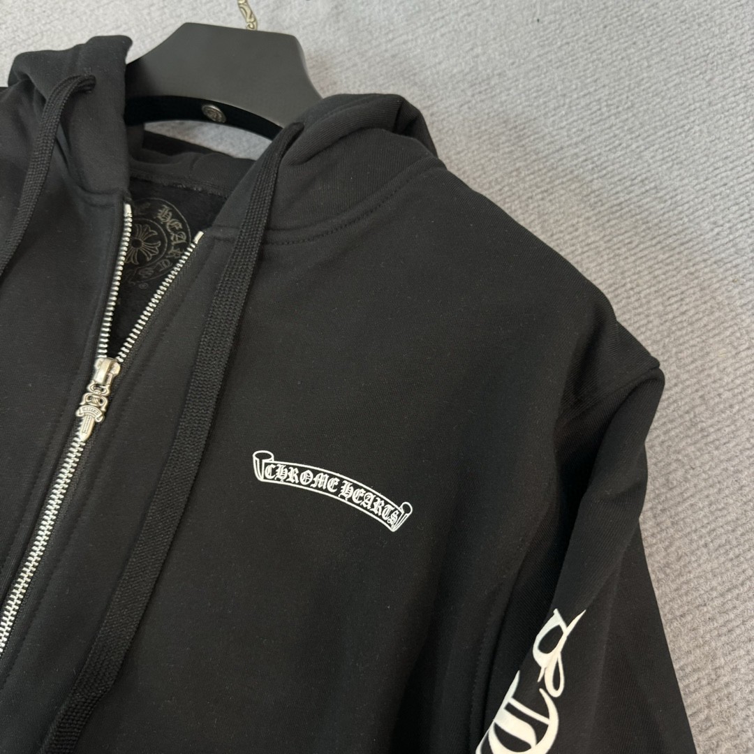 Chrome Hearts 克罗心 经典卷轴印花拉链卫衣 外套 长袖 黑色 A5 CH-2655712