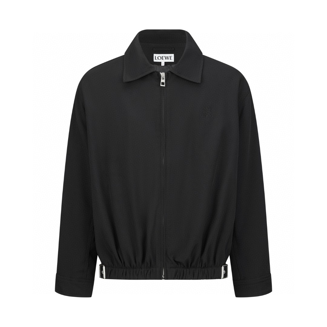 Loewe 罗意威 皮标松紧腰工装拉链外套 夹克 长袖 秋冬 黑色 C0 