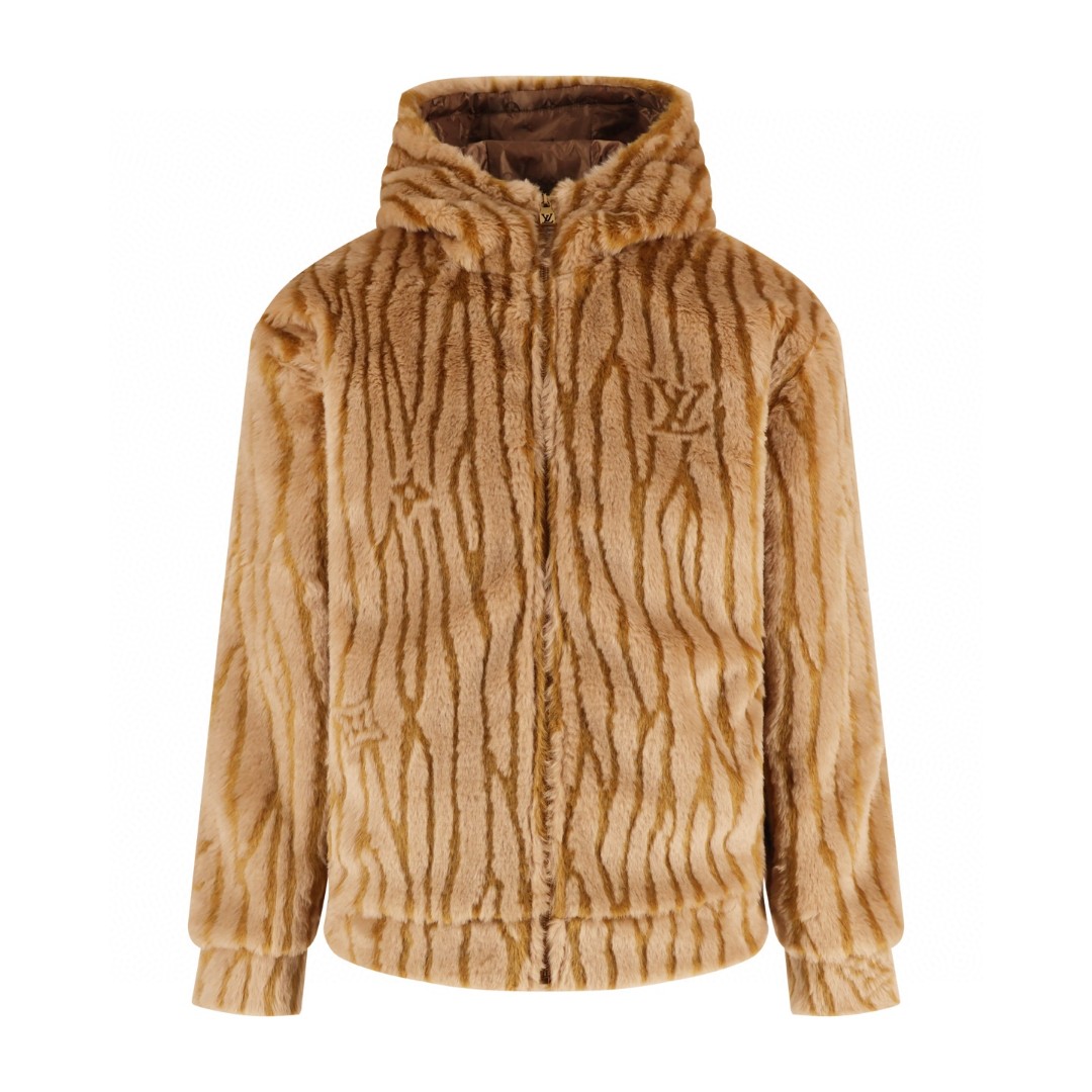 LOUIS VUITTON 路易威登 滑雪系列虎纹绒面连帽外套 夹克 棕色 C0 1AJCDX
