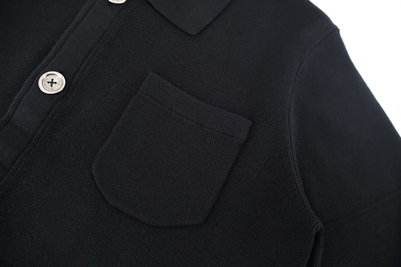 Chrome Hearts 克罗心 羊毛拼皮梵文刺绣针织开衫 毛衣 针织衫 外套 长袖 黑色 C0