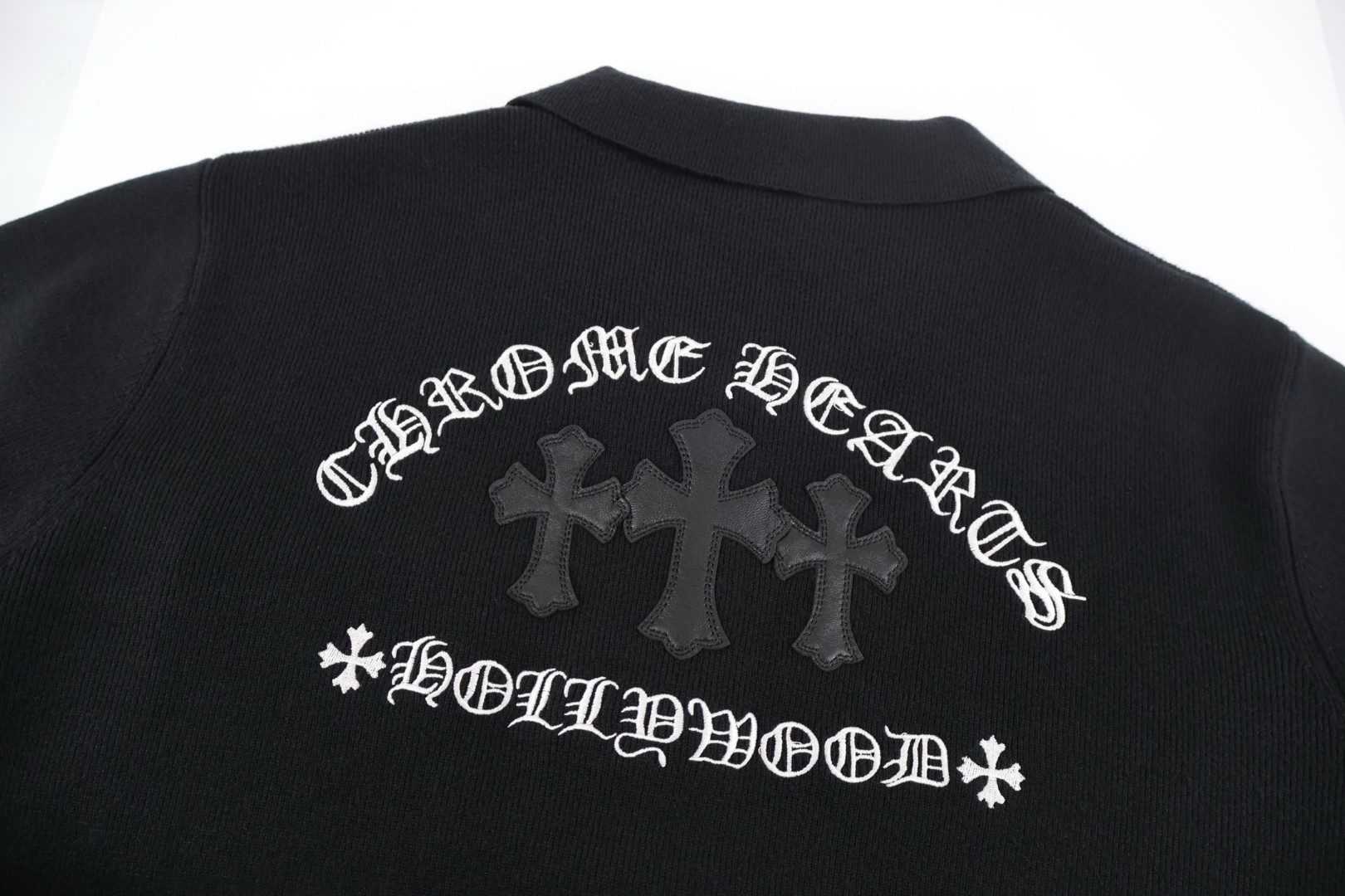 Chrome Hearts 克罗心 羊毛拼皮梵文刺绣针织开衫 毛衣 针织衫 外套 长袖 黑色 C0