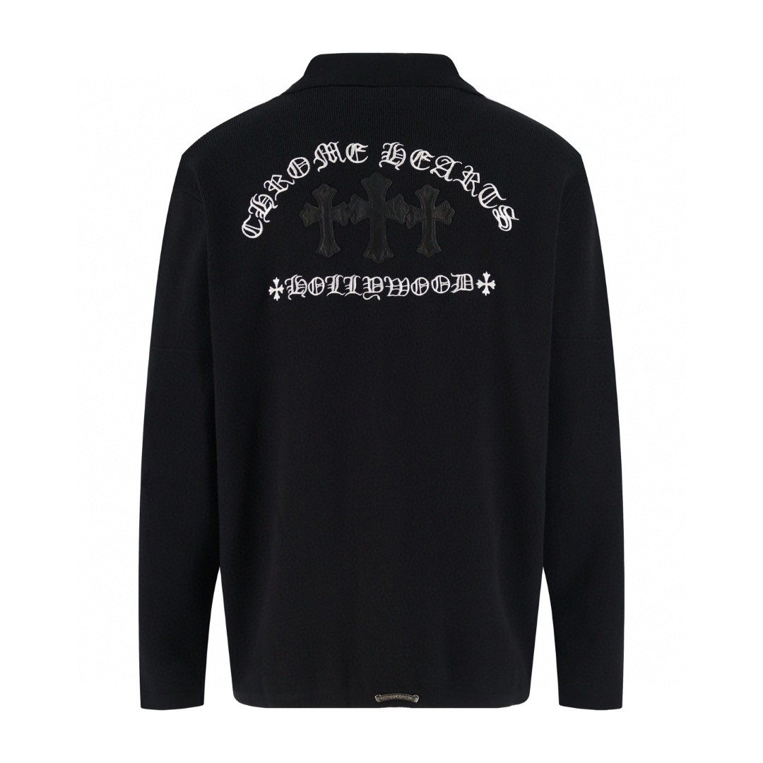 Chrome Hearts 克罗心 羊毛拼皮梵文刺绣针织开衫 毛衣 针织衫 外套 长袖 黑色 C0