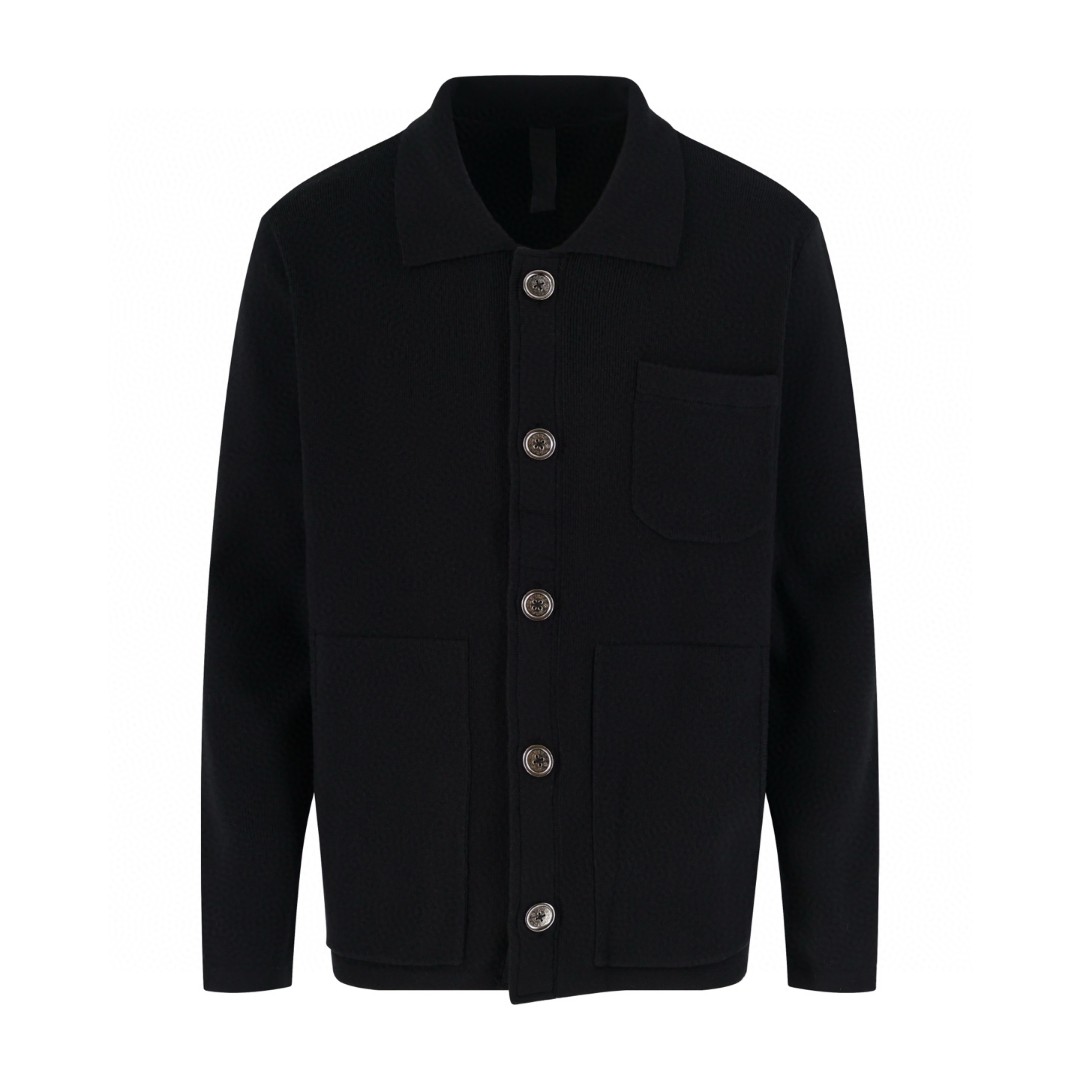 Chrome Hearts 克罗心 羊毛拼皮梵文刺绣针织开衫 毛衣 针织衫 外套 长袖 黑色 C0