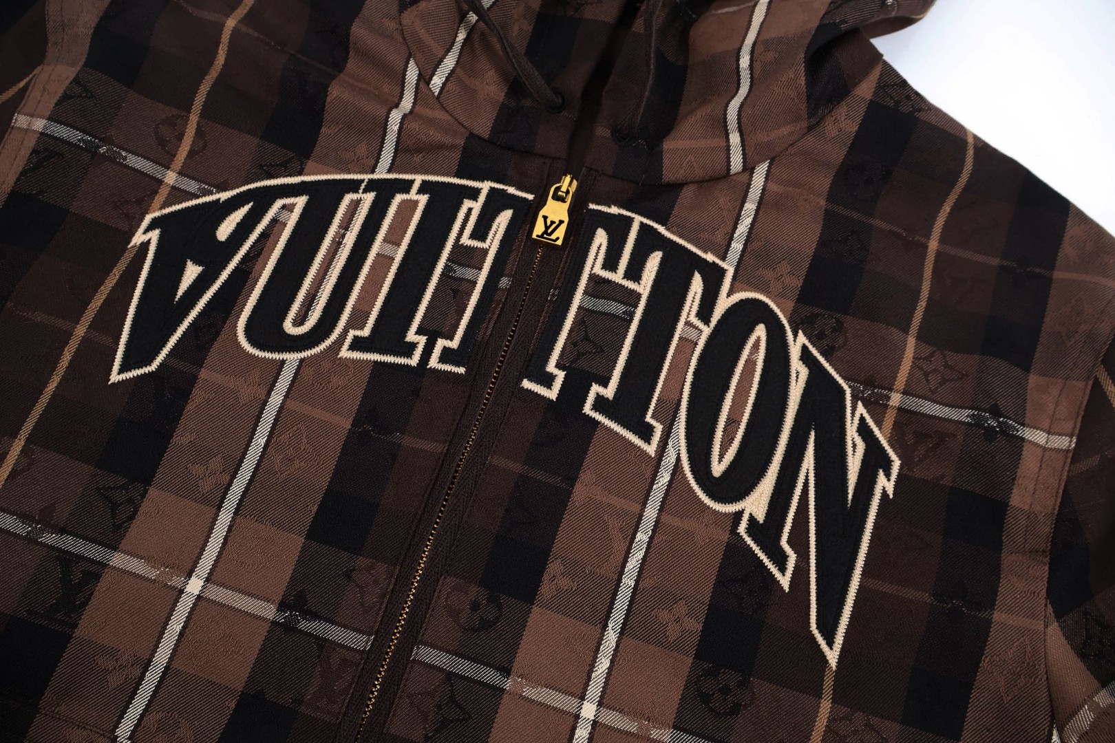LOUIS VUITTON 路易威登 格纹徽标连帽外套 卫衣 夹克 棕色 D0 1AIJQ8