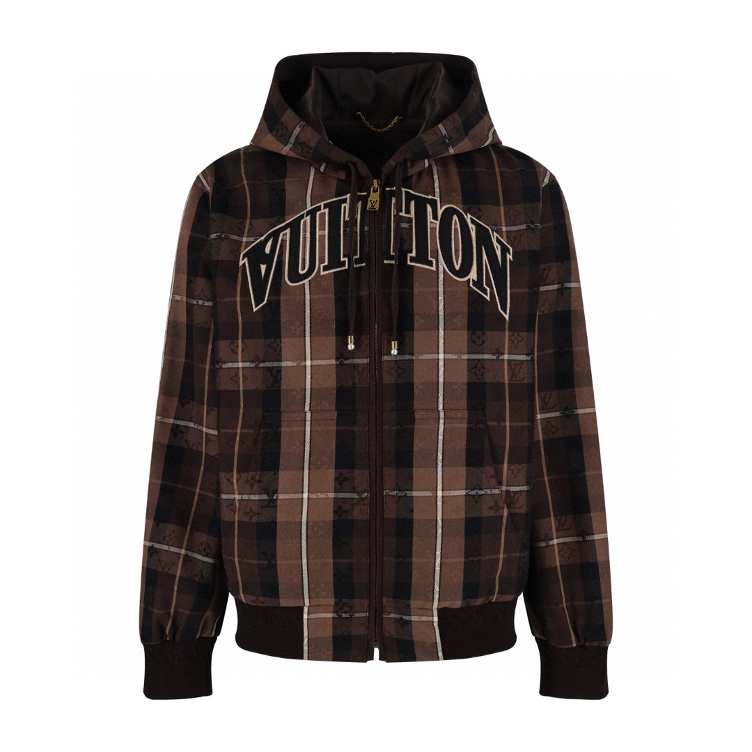 LOUIS VUITTON 路易威登 格纹徽标连帽外套 卫衣 夹克 棕色 D0 1AIJQ8