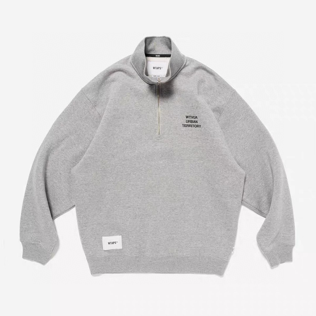 WTAPS 半拉链刺绣套头卫衣 长袖 黑色 白色 灰色 A5 242ATDT-CSM20