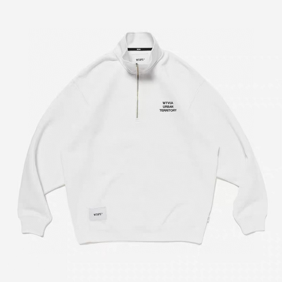 WTAPS 半拉链刺绣套头卫衣 长袖 黑色 白色 灰色 A5 242ATDT-CSM20