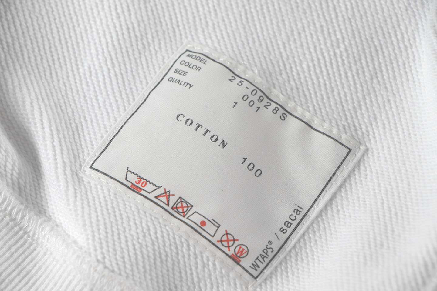 WTAPS Sacai 联名圆领卫衣 长袖 黑色 白色 A5 2423234D-CSM02S