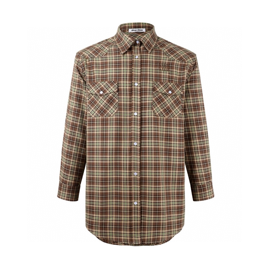 MIU MIU 缪缪 翻领单排扣格子衬衫 外套 长袖 B0 MK1969-174R-F0C59