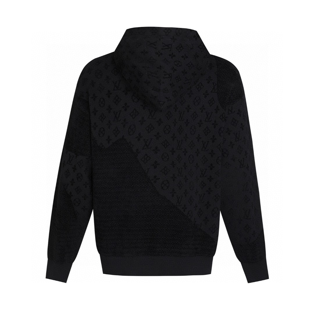 LOUIS VUITTON 路易威登 LV 斜纹提花针织帽衫 连帽卫衣 外套 长袖 黑色 蓝色 B0 1AHCMY