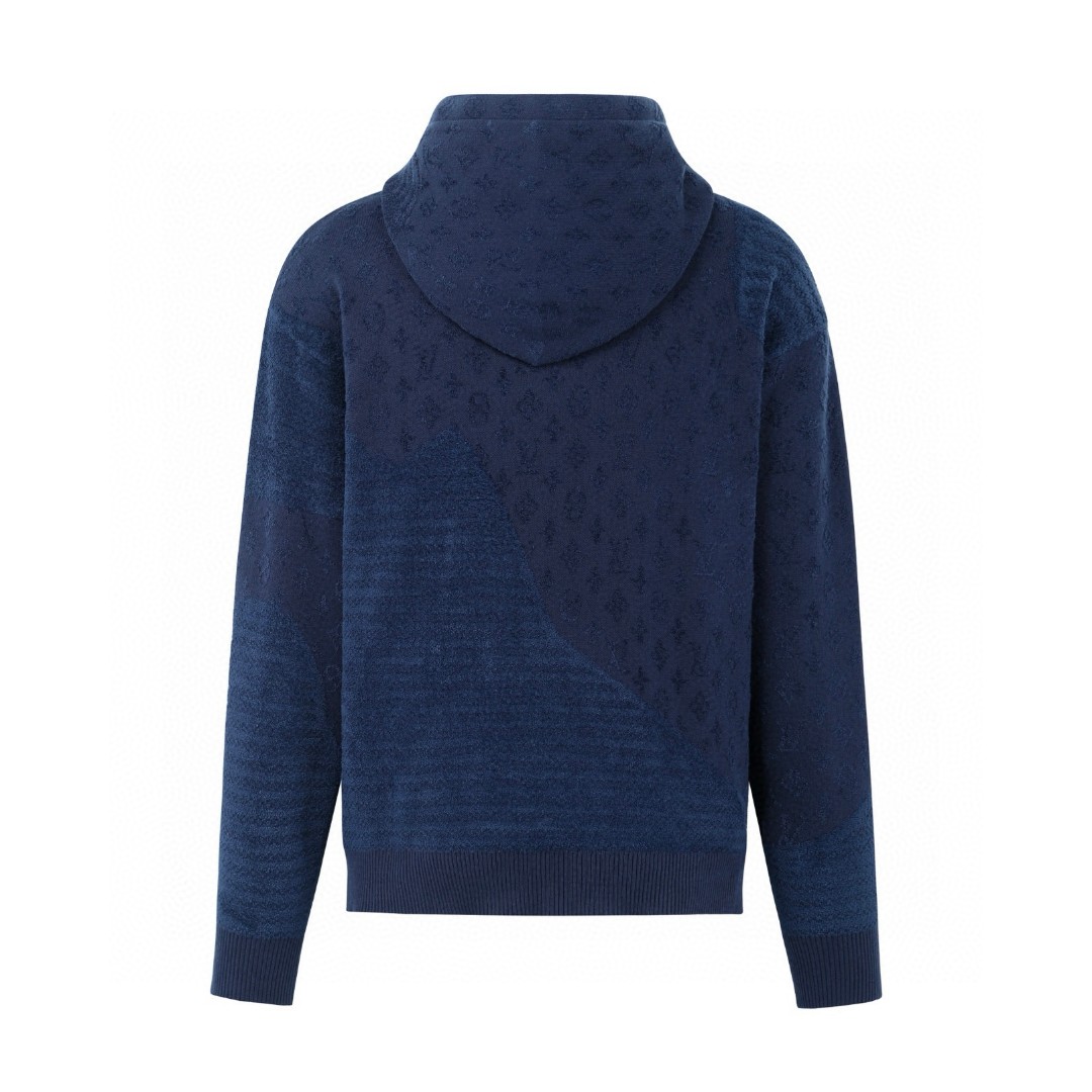 LOUIS VUITTON 路易威登 LV 斜纹提花针织帽衫 连帽卫衣 外套 长袖 黑色 蓝色 B0 1AHCMY