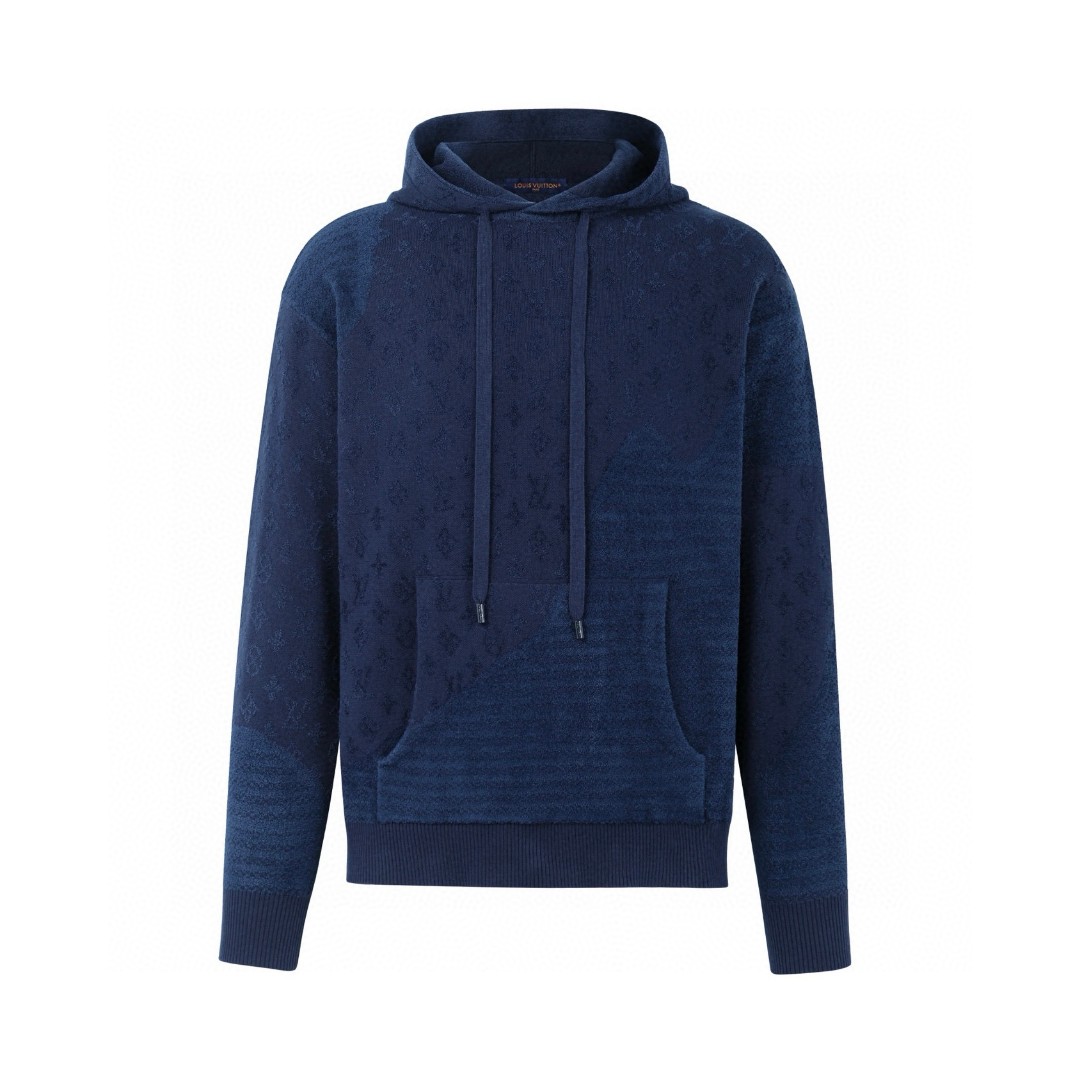 LOUIS VUITTON 路易威登 LV 斜纹提花针织帽衫 连帽卫衣 外套 长袖 黑色 蓝色 B0 1AHCMY