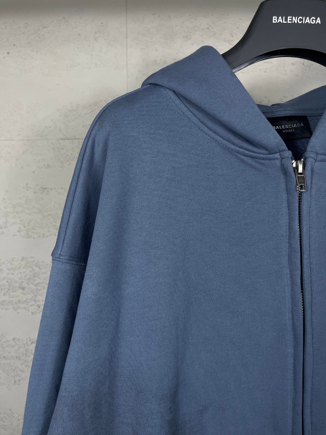 Balenciaga 巴黎世家 字母logo刺绣手绘做旧拉链连帽卫衣 外套 长袖 蓝色 B0 803264TTVG13364