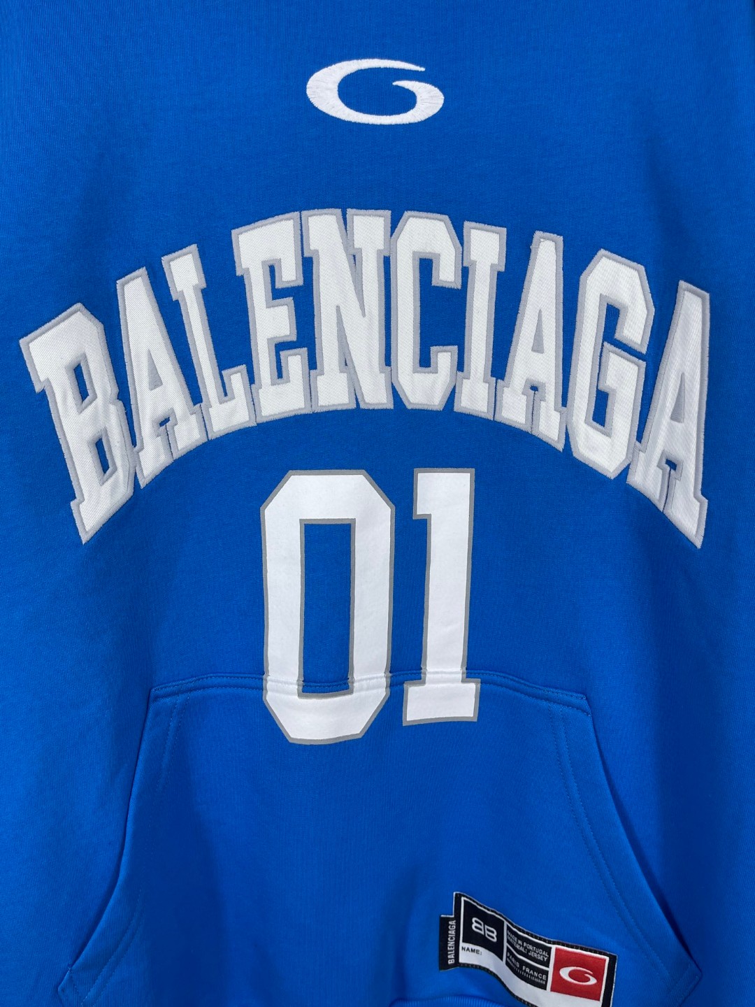 Balenciaga 巴黎世家 篮球球服绣花印花连帽卫衣 外套 长袖 蓝色 A5 821861TRVW84003