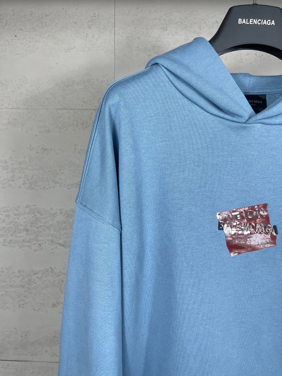 Balenciaga 巴黎世家 前后字母logo刺绣胶带压胶连帽卫衣 外套 长袖 蓝色 A5 767877TSVG18704