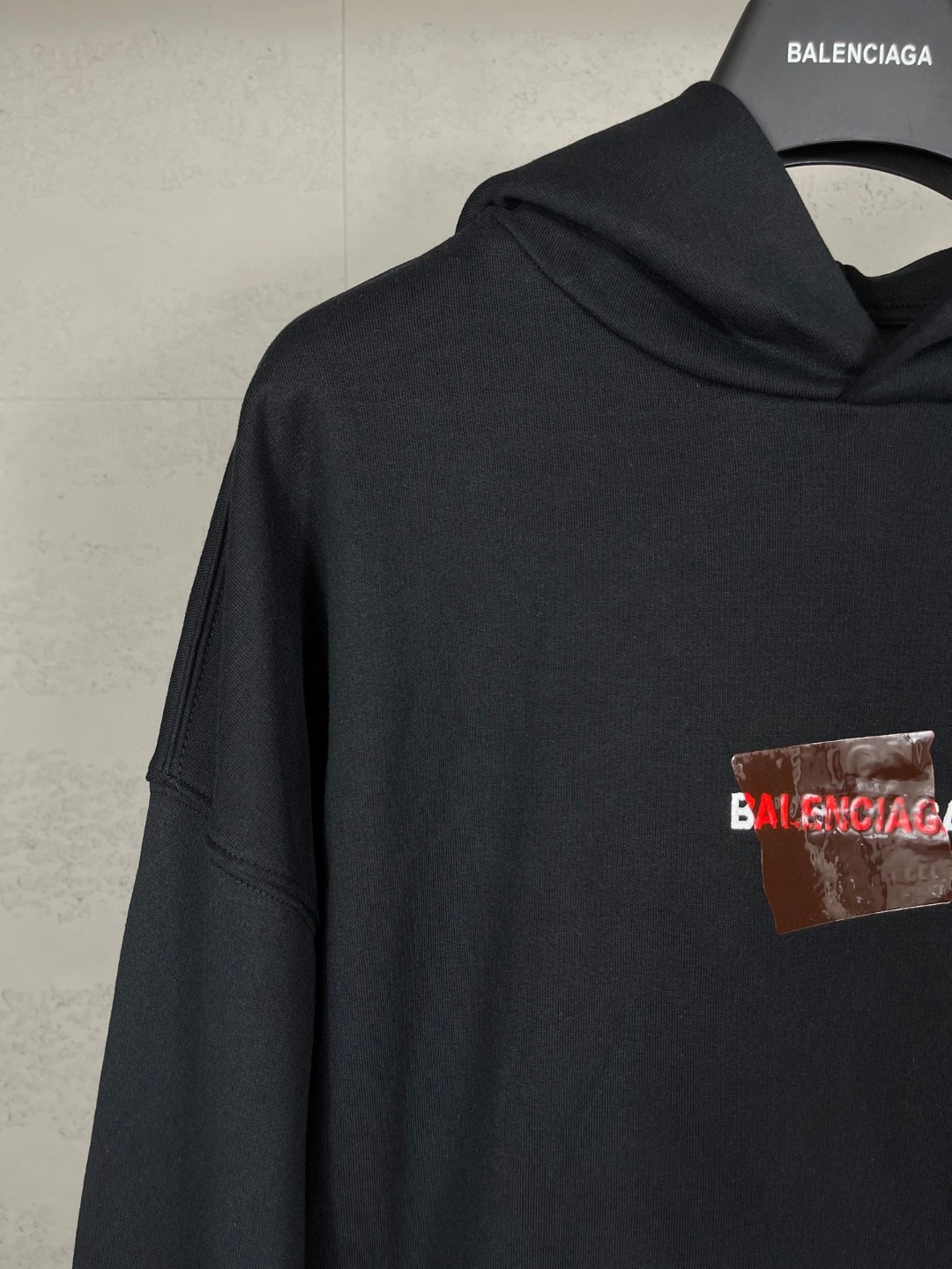 Balenciaga 巴黎世家 前后字母logo刺绣胶带压胶连帽卫衣 外套 长袖 黑色 A5 767877TSVG18737