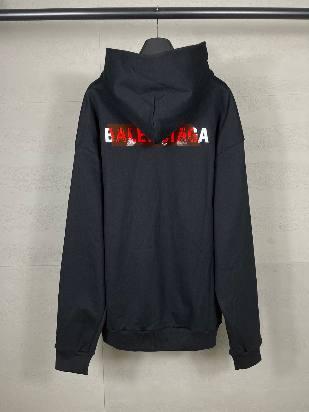 Balenciaga 巴黎世家 前后字母logo刺绣胶带压胶连帽卫衣 外套 长袖 黑色 A5 767877TSVG18737