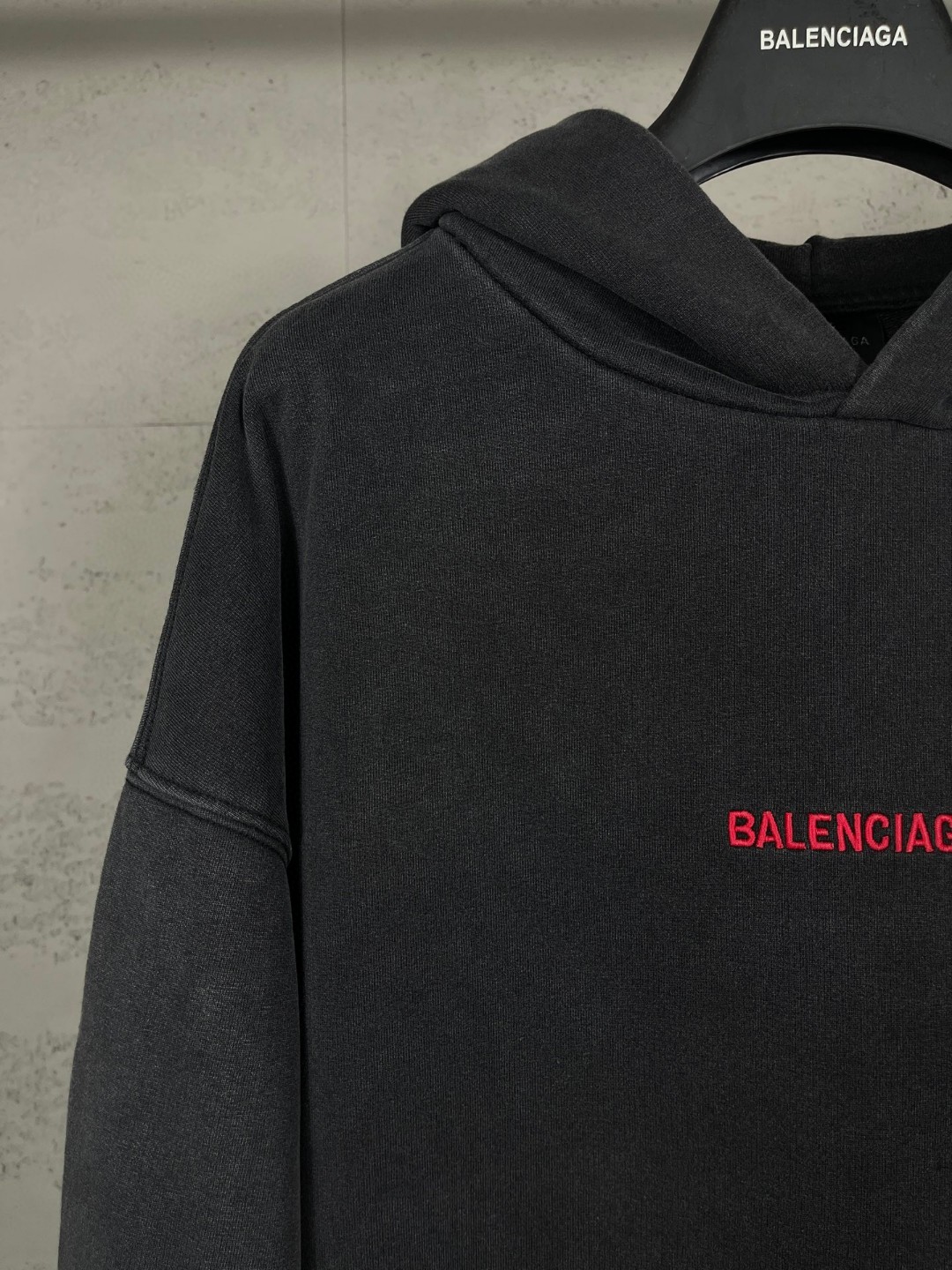 Balenciaga 巴黎世家 前后logo刺绣洗水做旧连帽卫衣 外套 长袖 黑色 B0 767877TTVJ28483