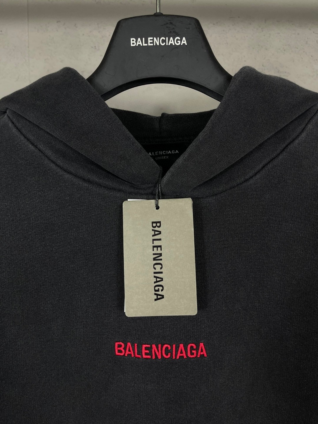 Balenciaga 巴黎世家 前后logo刺绣洗水做旧连帽卫衣 外套 长袖 黑色 B0 767877TTVJ28483
