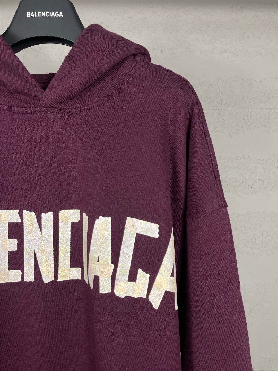 Balenciaga 巴黎世家 胶带直喷印花连帽卫衣 外套 长袖 酒红色 B0 744441TQVA94029