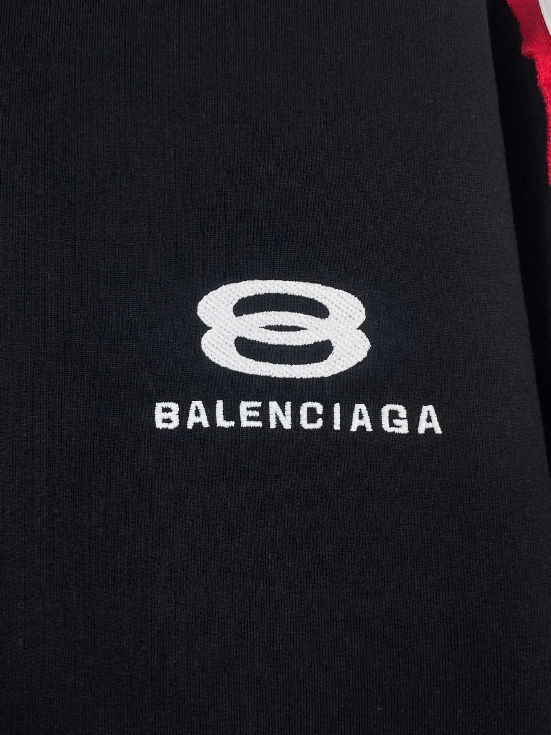 Balenciaga 巴黎世家 肩袖拼色胸口刺绣双环logo连帽卫衣 外套 长袖 黑色 B0 829685TSVH11569