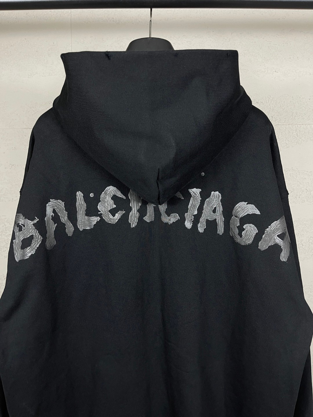 Balenciaga 巴黎世家 后背logo拉浆印花洗水磨烂拉链连帽卫衣 外套 长袖 黑色 B0 803264TRVU11041