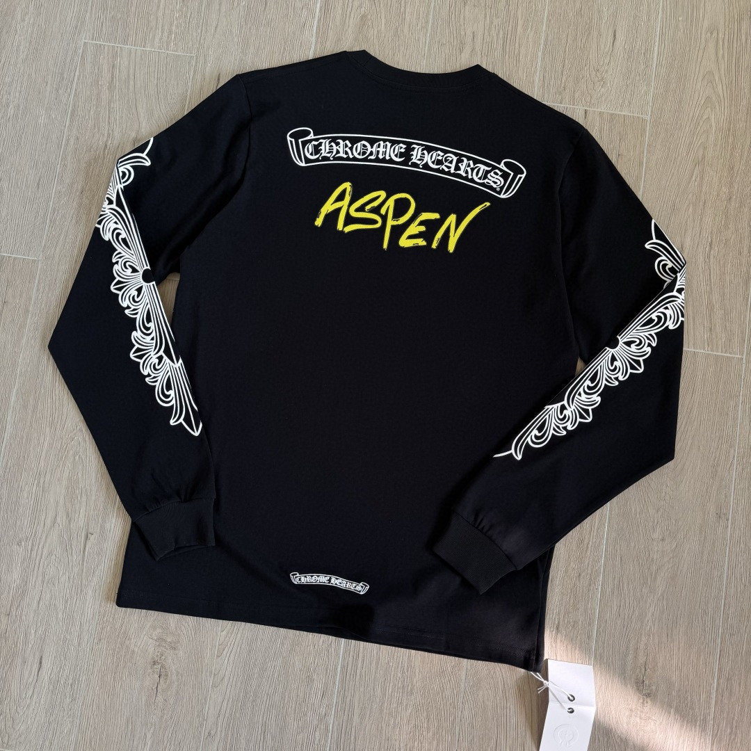 Chrome Hearts 克罗心 Aspen限定 Mattyboy 联名 黑白插肩花臂长袖卫衣 T恤 套头 黑色 A5 CH-66477067