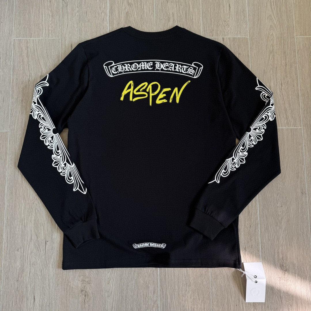 Chrome Hearts 克罗心 Aspen限定 Mattyboy 联名 黑白插肩花臂长袖卫衣 T恤 套头 黑色 A5 CH-66477067