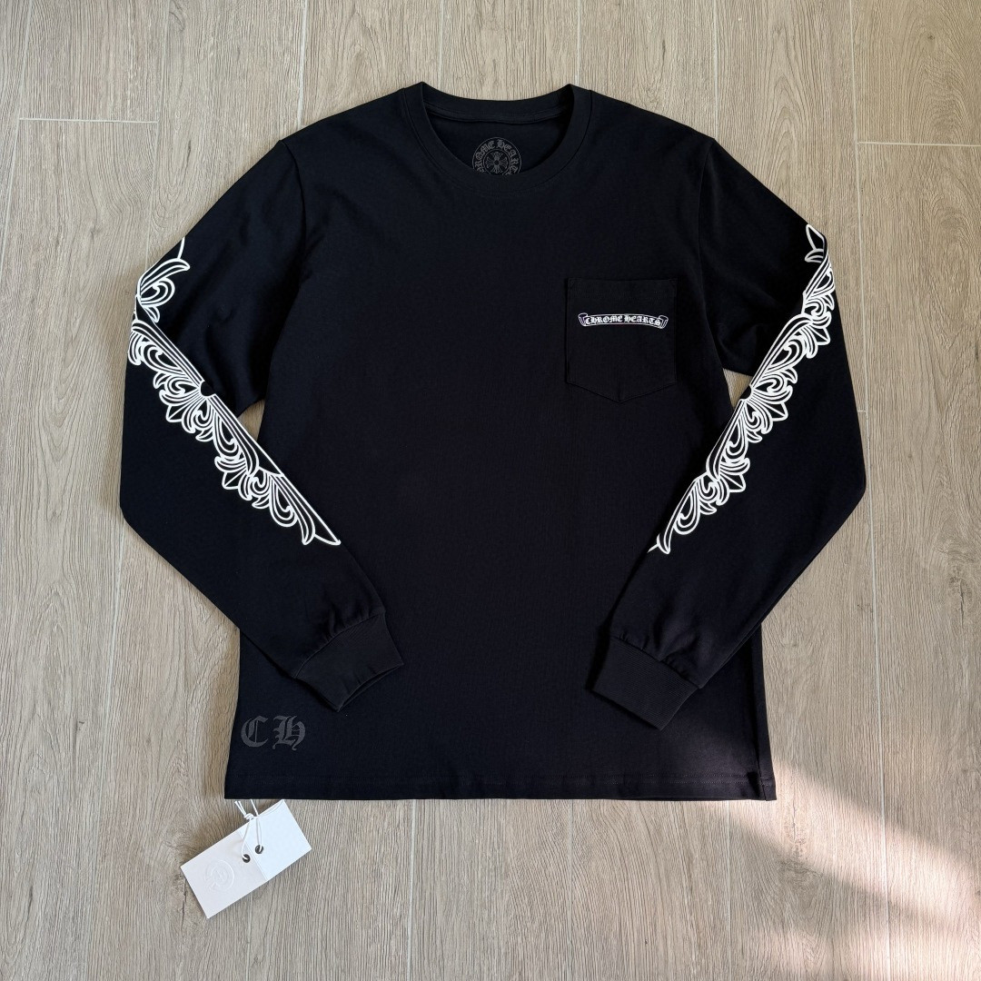 Chrome Hearts 克罗心 Aspen限定 Mattyboy 联名 黑白插肩花臂长袖卫衣 T恤 套头 黑色 A5 CH-66477067