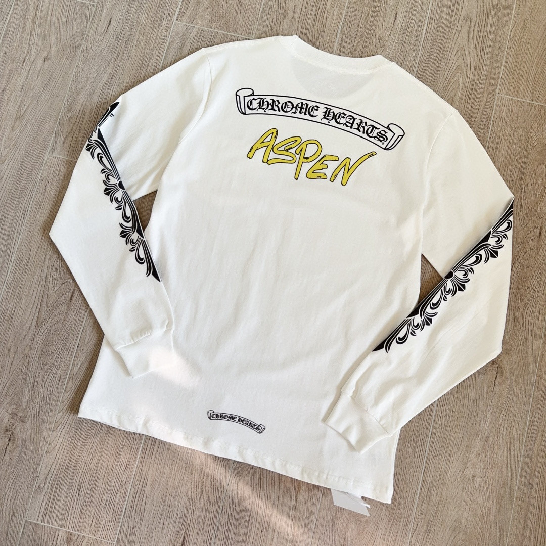 Chrome Hearts 克罗心 Aspen限定 Mattyboy 联名 黑白插肩花臂长袖卫衣 T恤 套头 白色 A5