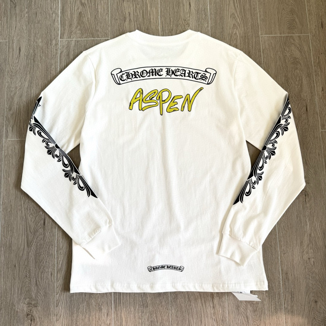 Chrome Hearts 克罗心 Aspen限定 Mattyboy 联名 黑白插肩花臂长袖卫衣 T恤 套头 白色 A5