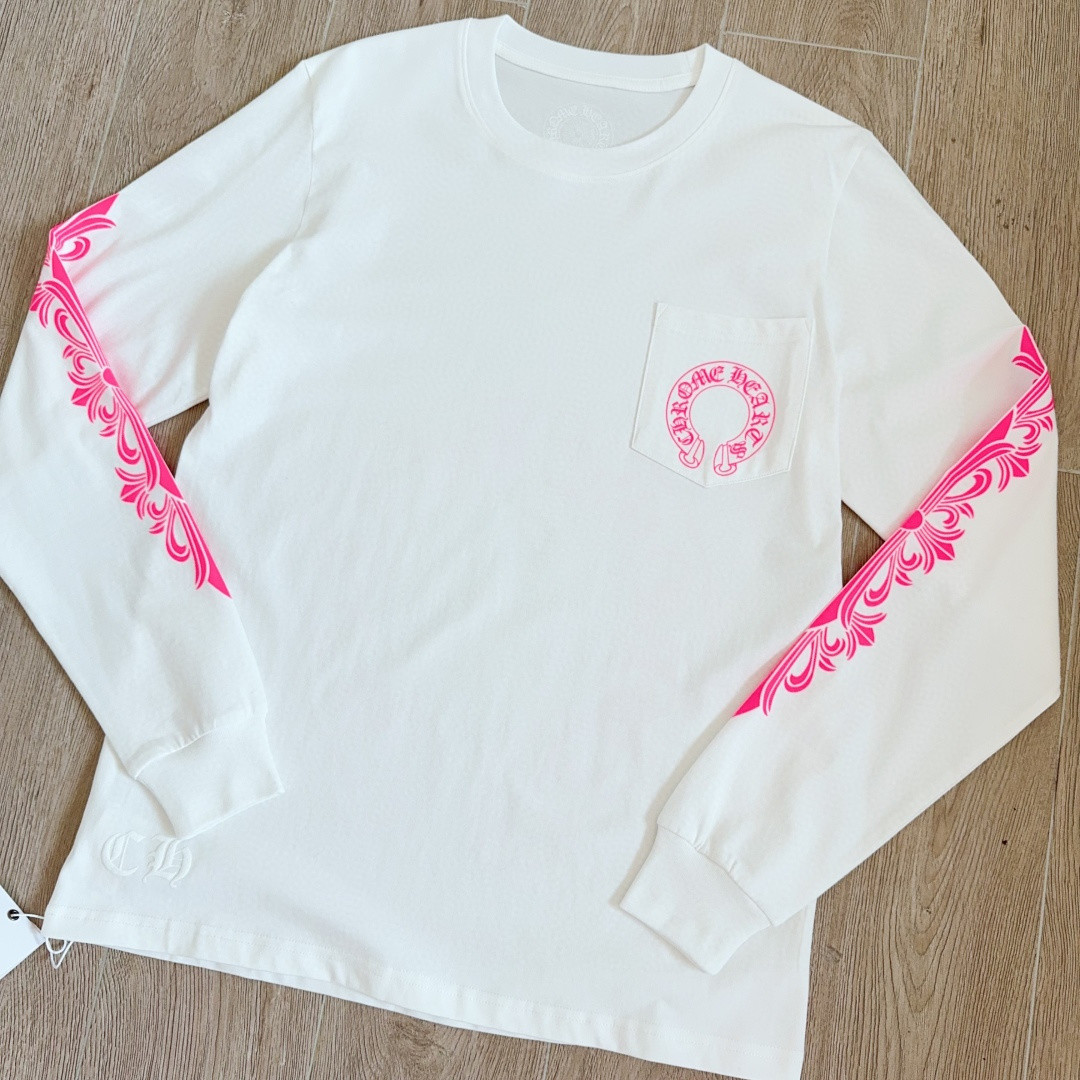 Chrome Hearts 克罗心 粉色双袖十字藤蔓后背马蹄长袖卫衣 T恤 套头 白色 A5 CH-2322617