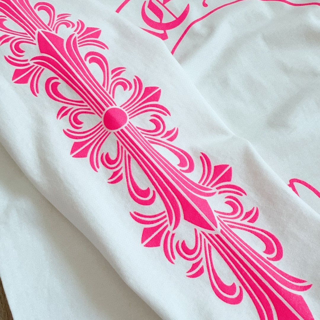 Chrome Hearts 克罗心 粉色双袖十字藤蔓后背马蹄长袖卫衣 T恤 套头 白色 A5 CH-2322617