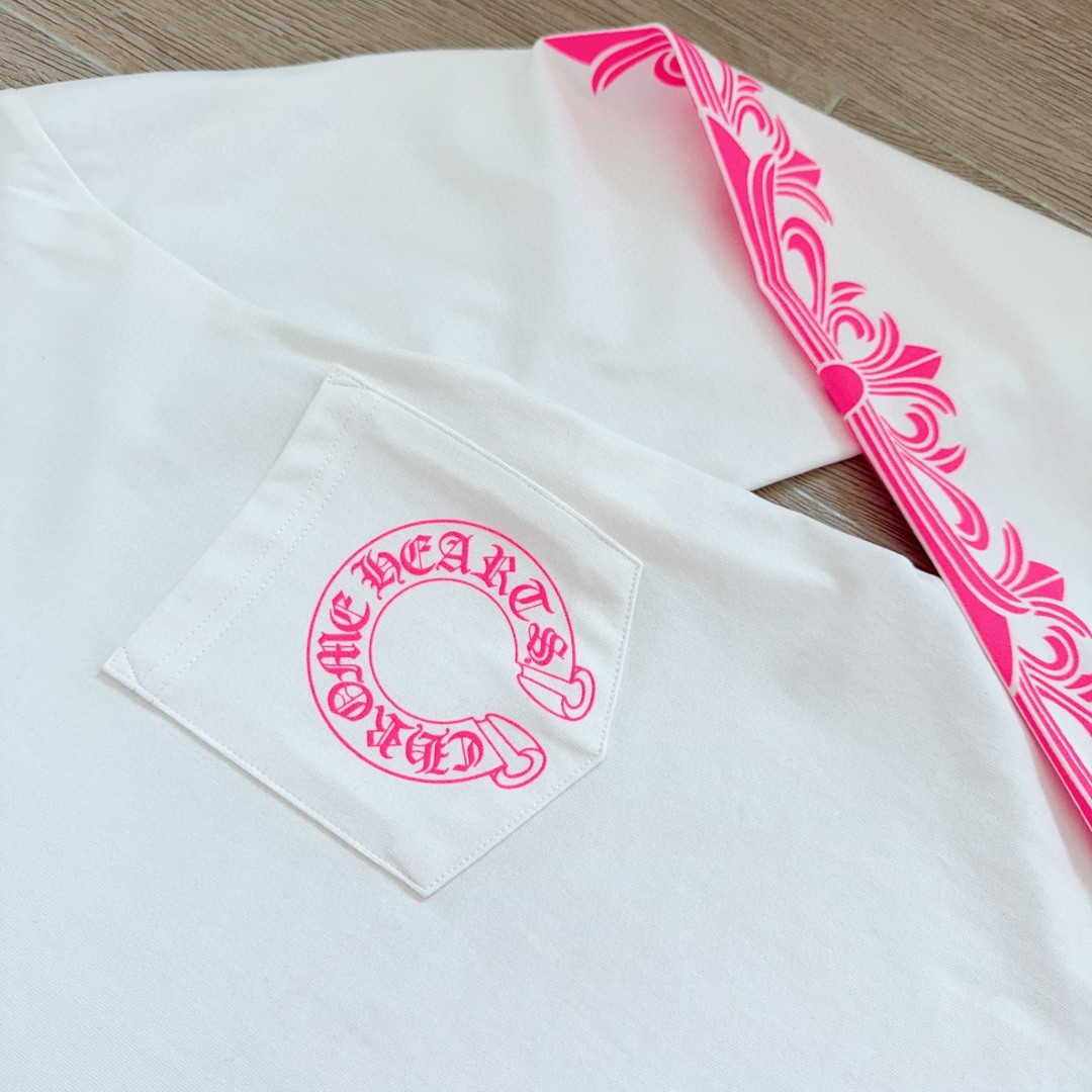 Chrome Hearts 克罗心 粉色双袖十字藤蔓后背马蹄长袖卫衣 T恤 套头 白色 A5 CH-2322617