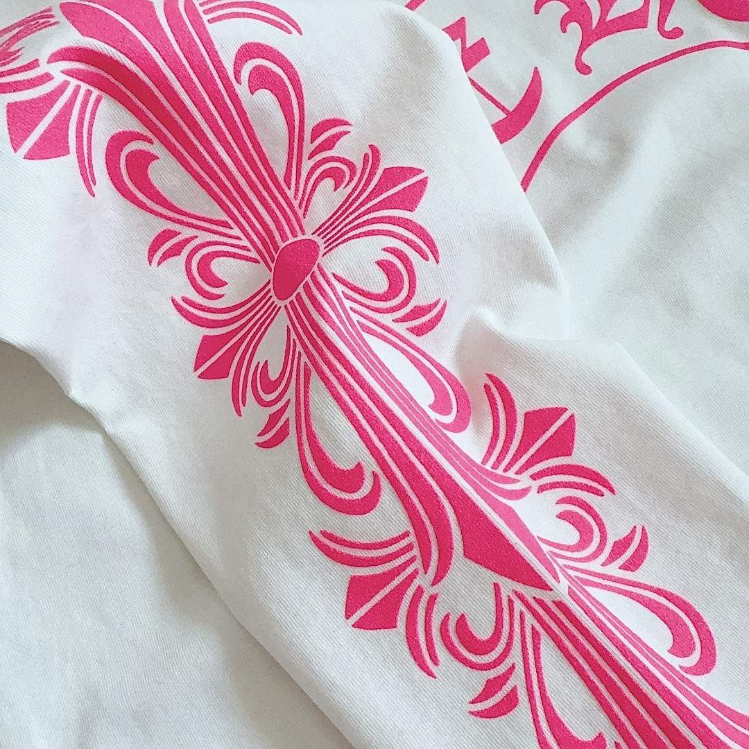 Chrome Hearts 克罗心 粉色双袖十字藤蔓后背马蹄长袖卫衣 T恤 套头 白色 A5 CH-2322617