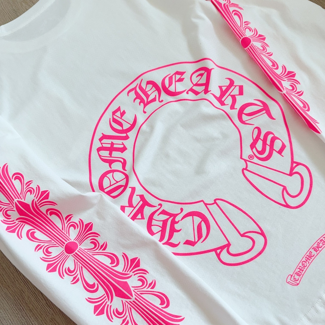 Chrome Hearts 克罗心 粉色双袖十字藤蔓后背马蹄长袖卫衣 T恤 套头 白色 A5 CH-2322617