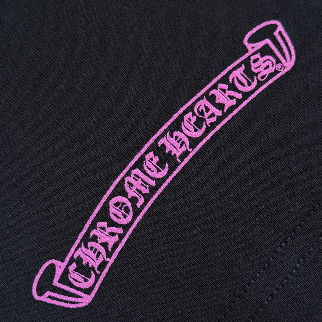 Chrome Hearts 克罗心 领口玫红长袖卫衣 T恤 套头 黑色 A5 CHS-571