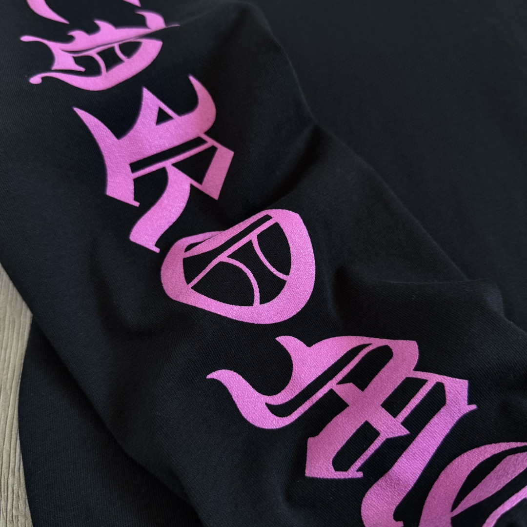 Chrome Hearts 克罗心 领口玫红长袖卫衣 T恤 套头 黑色 A5 CHS-571