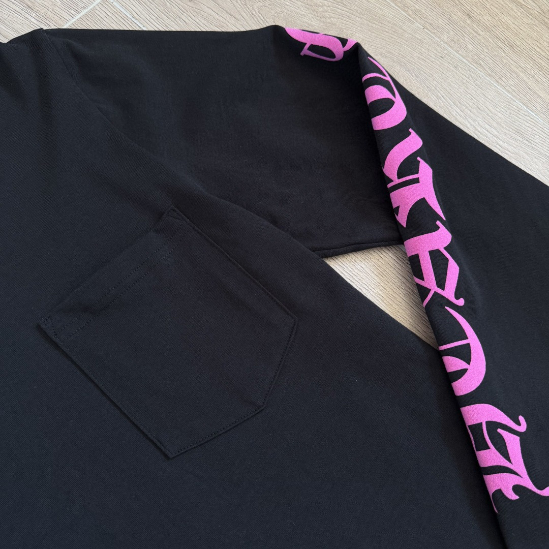 Chrome Hearts 克罗心 领口玫红长袖卫衣 T恤 套头 黑色 A5 CHS-571