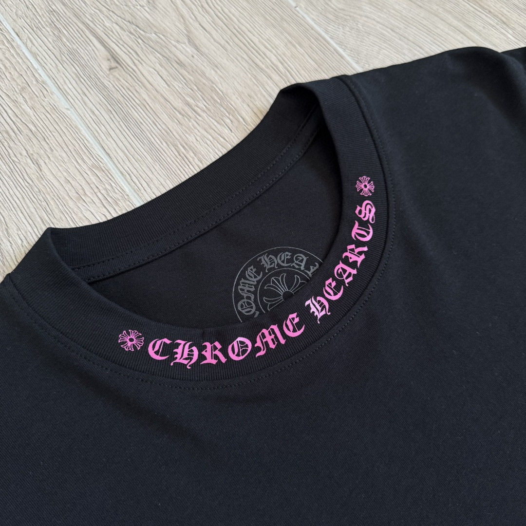 Chrome Hearts 克罗心 领口玫红长袖卫衣 T恤 套头 黑色 A5 CHS-571