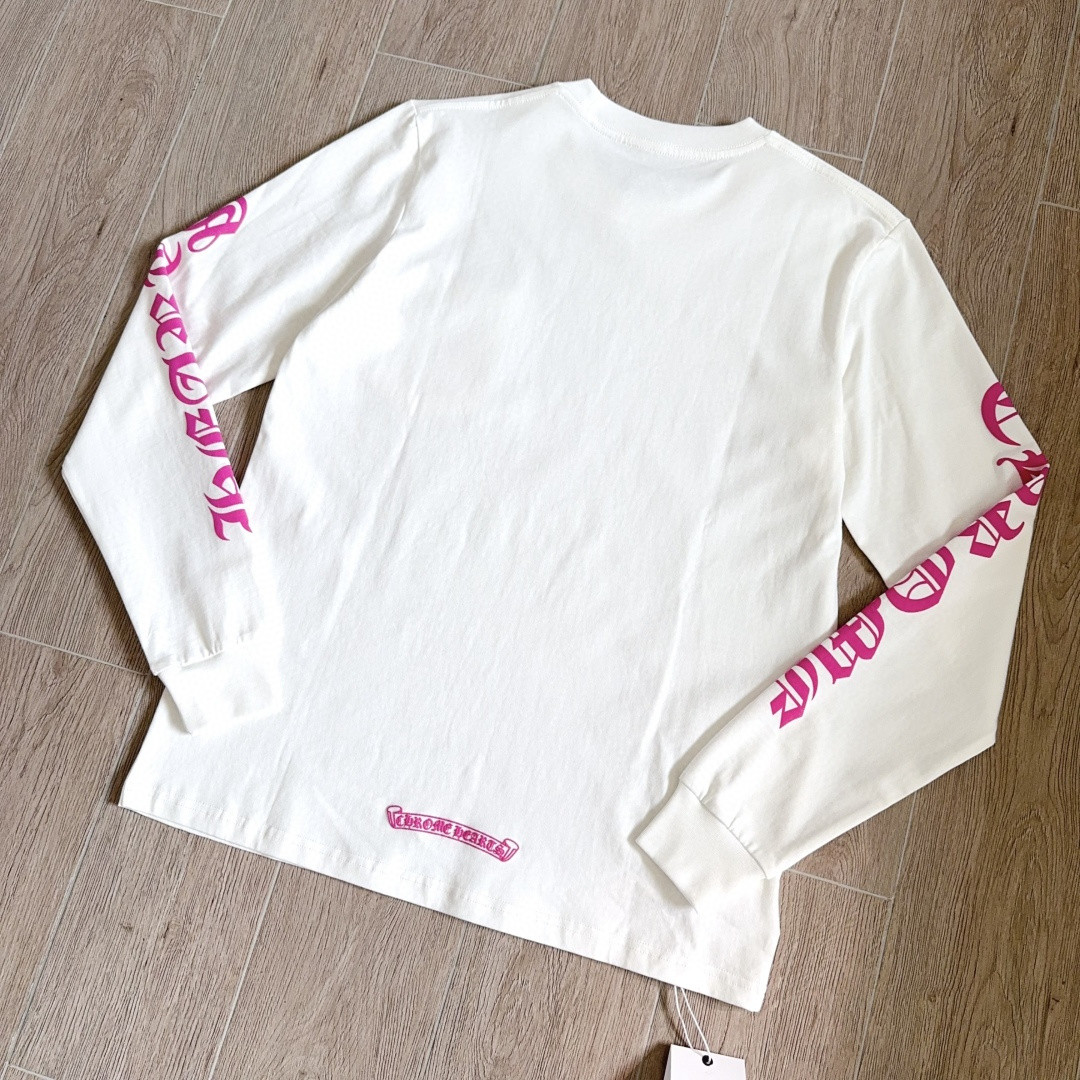 Chrome Hearts 克罗心 领口玫红长袖卫衣 T恤 套头 白色 A5 035-067971