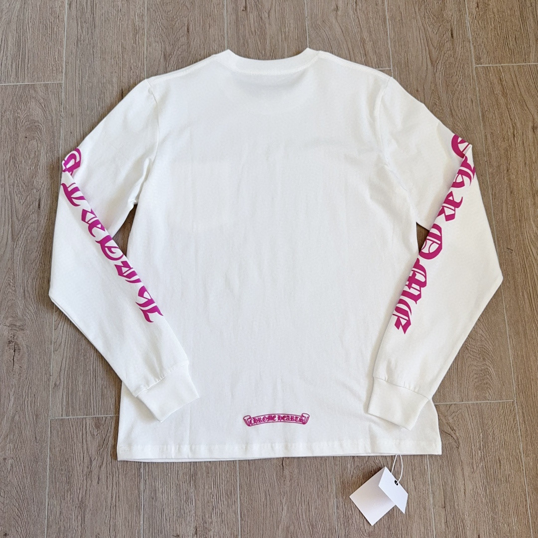 Chrome Hearts 克罗心 领口玫红长袖卫衣 T恤 套头 白色 A5 035-067971