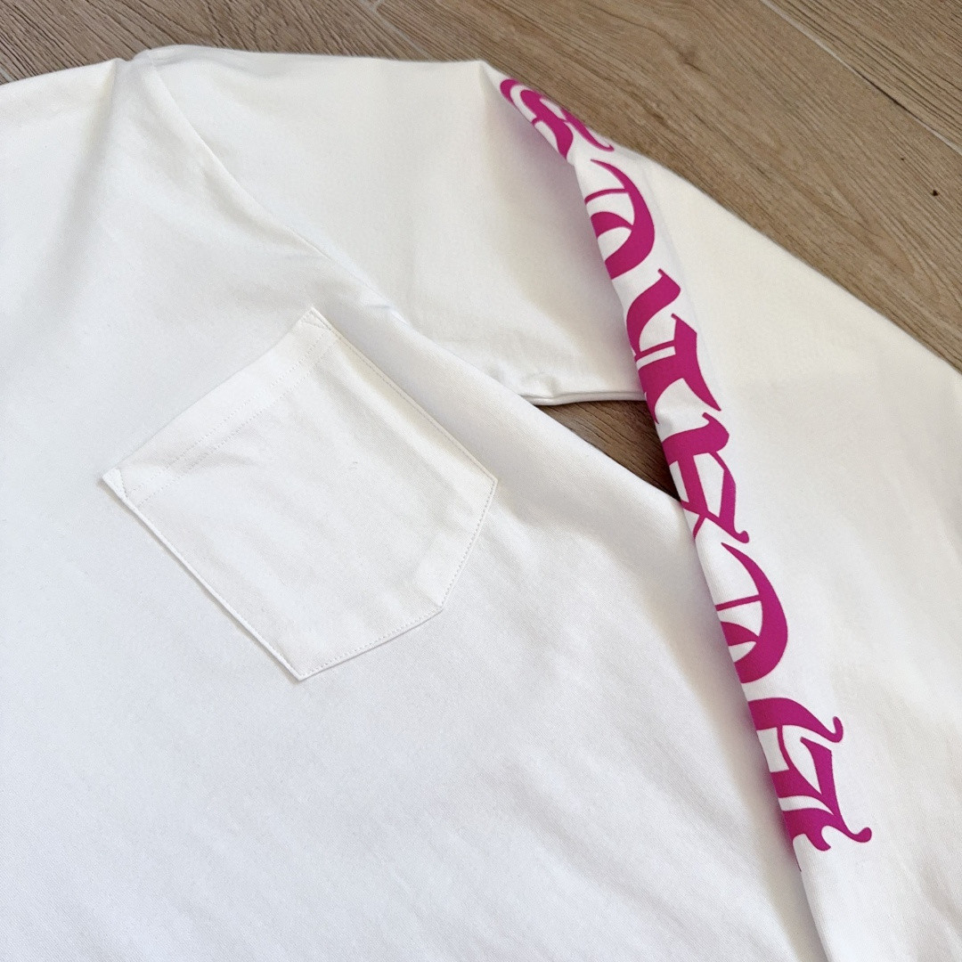 Chrome Hearts 克罗心 领口玫红长袖卫衣 T恤 套头 白色 A5 035-067971